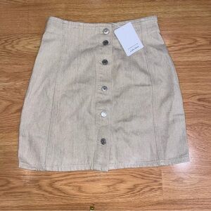 NWT & Other Stories Cotton Linen Tan Beige Khaki Button Mini Skirt Size 4 Small